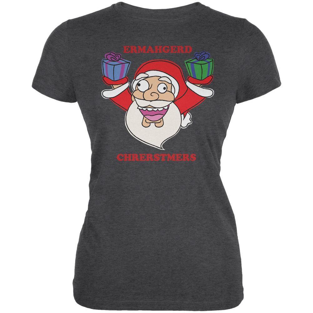 Christmas Santa ERMAGERD Dark Heather Juniors Soft T-Shirt