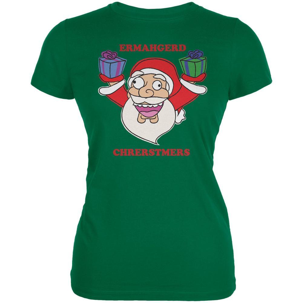 Christmas Santa ERMAGERD Kelly Green Juniors Soft T-Shirt