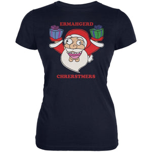 Christmas Santa ERMAGERD Navy Juniors Soft T-Shirt