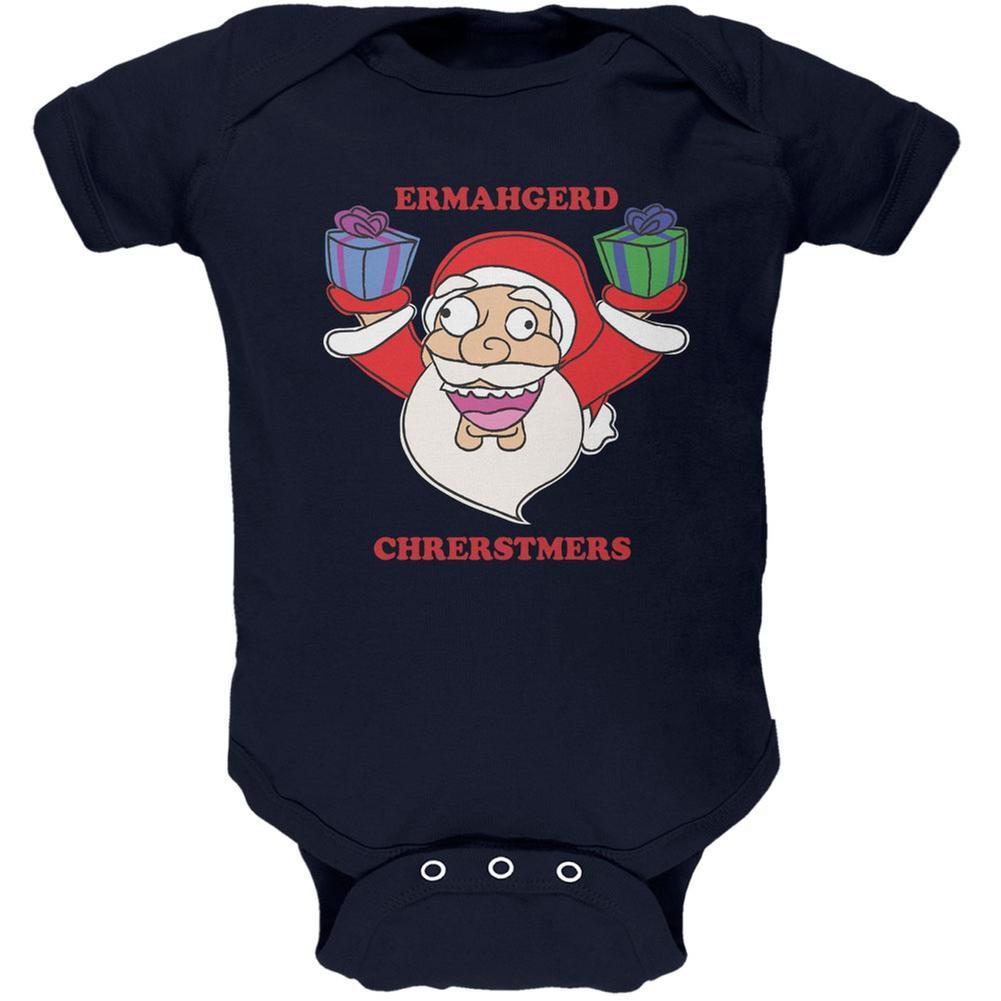 Christmas Santa ERMAGERD Navy Soft Baby One Piece