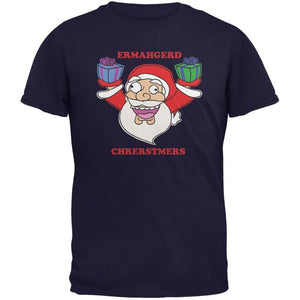 Christmas Santa ERMAGERD Navy Youth T-Shirt