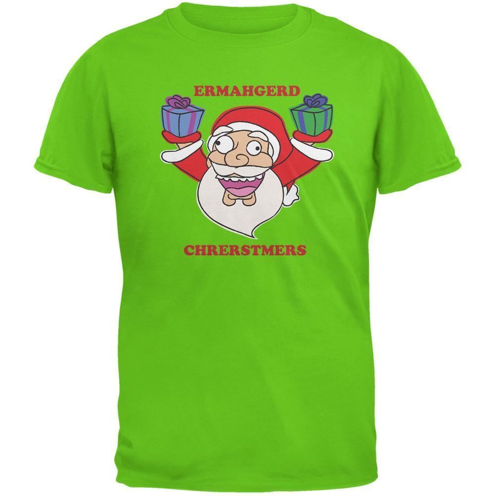 Christmas Santa ERMAGERD Electric Green Youth T-Shirt