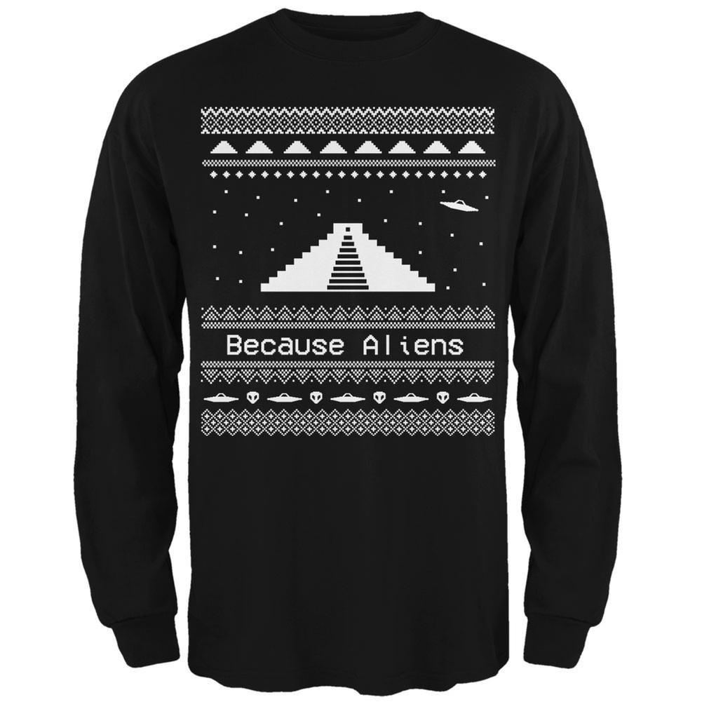 Ancient Aliens Ugly Christmas Sweater Black Adult Long Sleeve T-Shirt