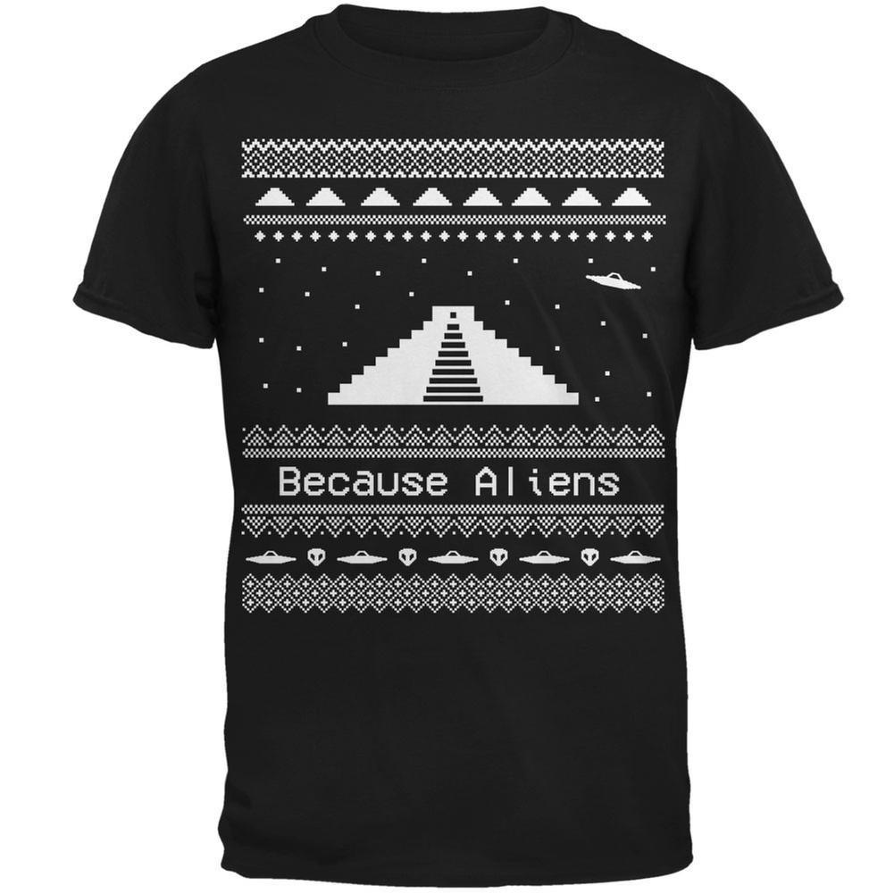 Ancient Aliens Ugly Christmas Sweater Black Adult T-Shirt