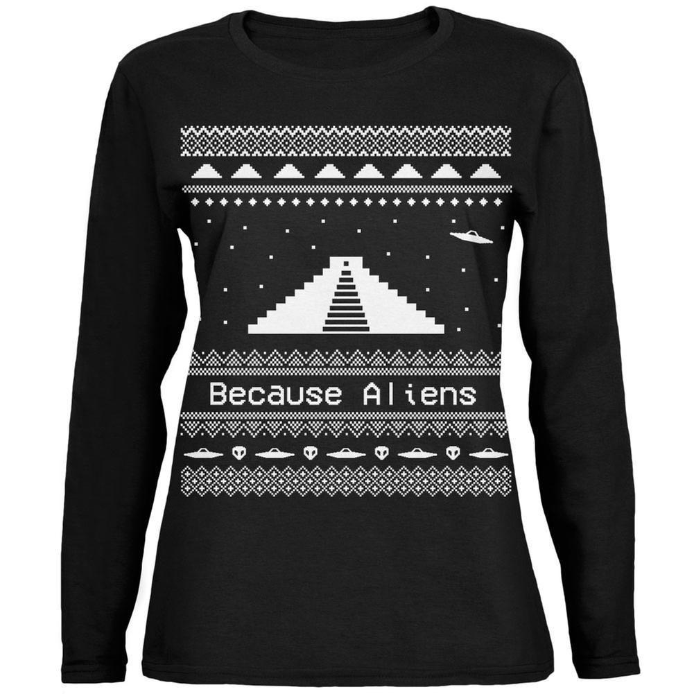 Ancient Aliens Ugly Christmas Sweater Black Womens Long Sleeve T-Shirt