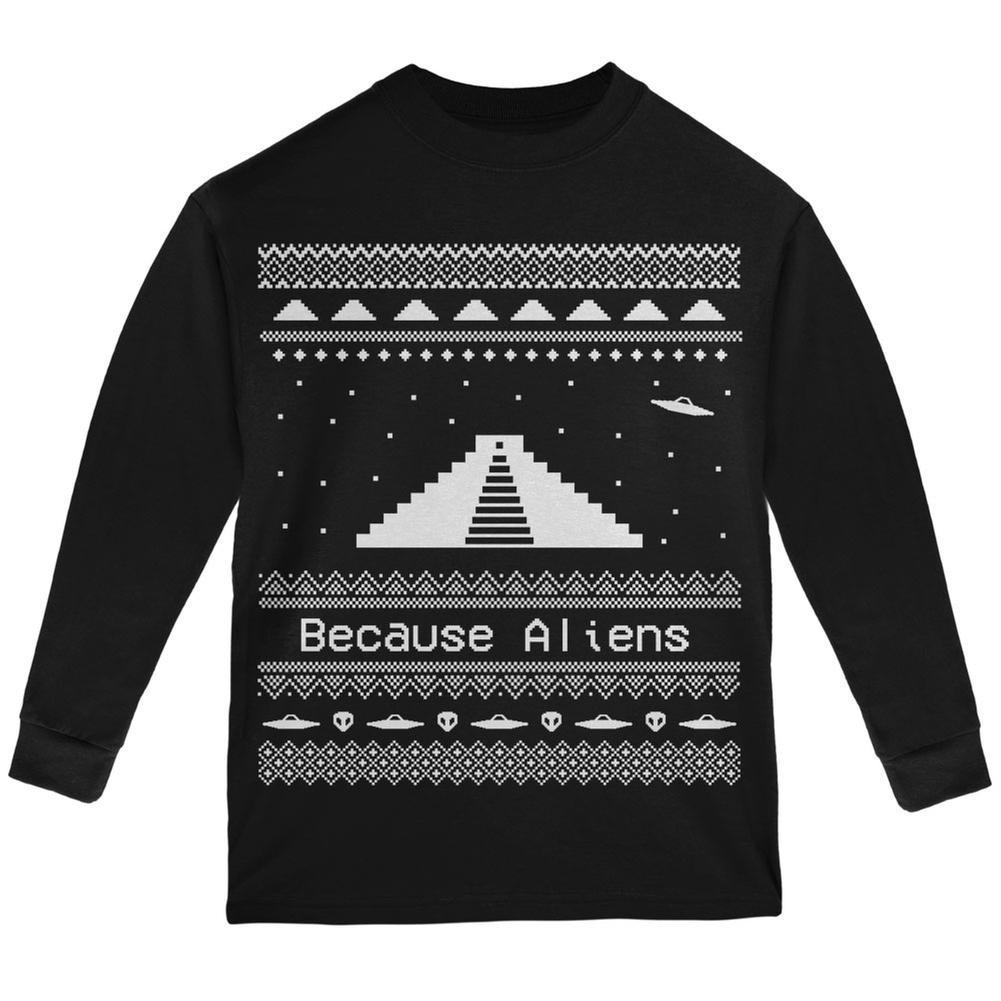 Ancient Aliens Ugly Christmas Sweater Black Youth Long Sleeve T-Shirt