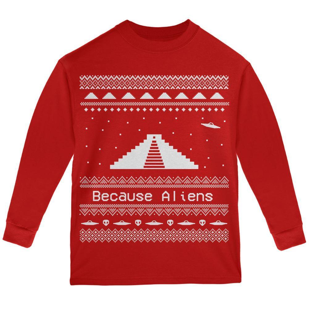 Ancient Aliens Ugly Christmas Sweater Black Youth Long Sleeve T-Shirt