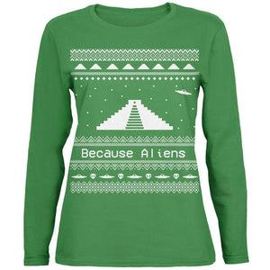 Ancient Aliens Ugly Christmas Sweater Black Womens Long Sleeve T-Shirt