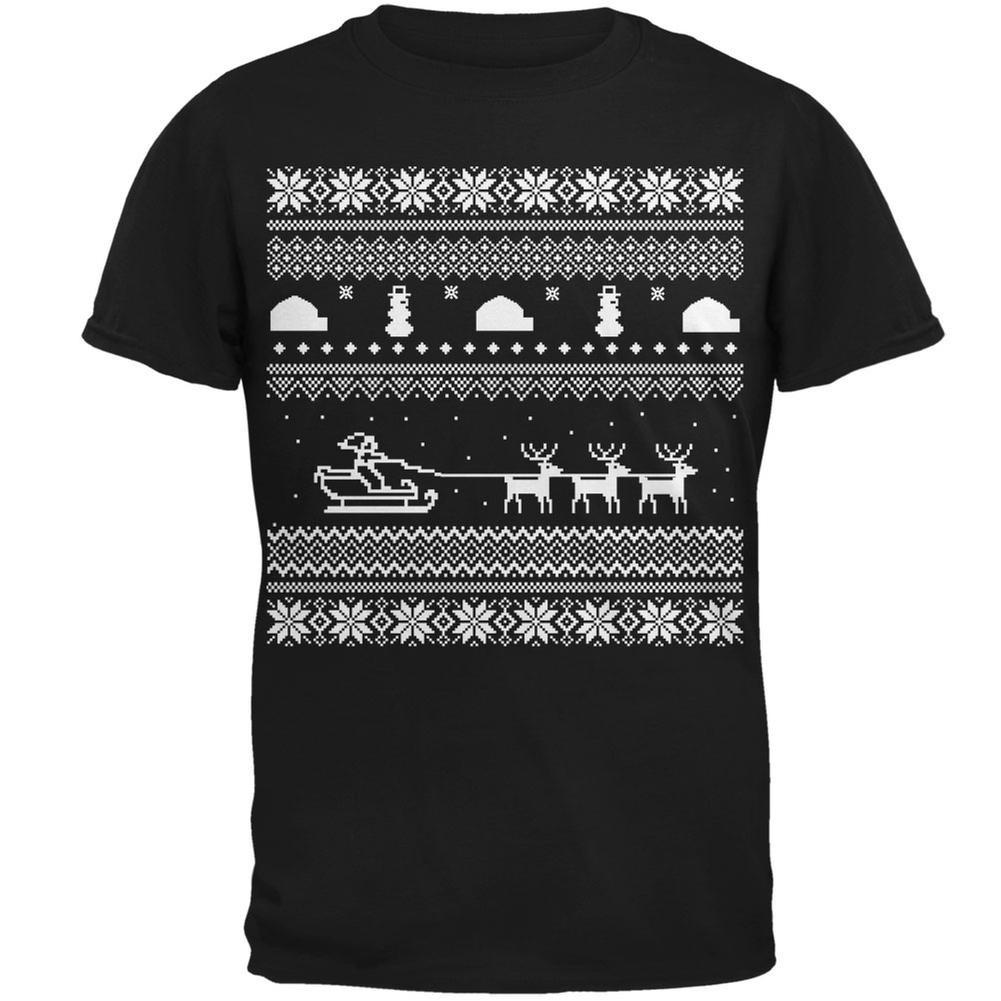 Santa Sleigh Ugly Christmas Sweater Black Adult T-Shirt