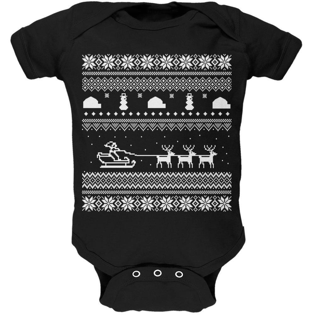 Santa Sleigh Ugly Christmas Sweater Black Soft Baby One Piece