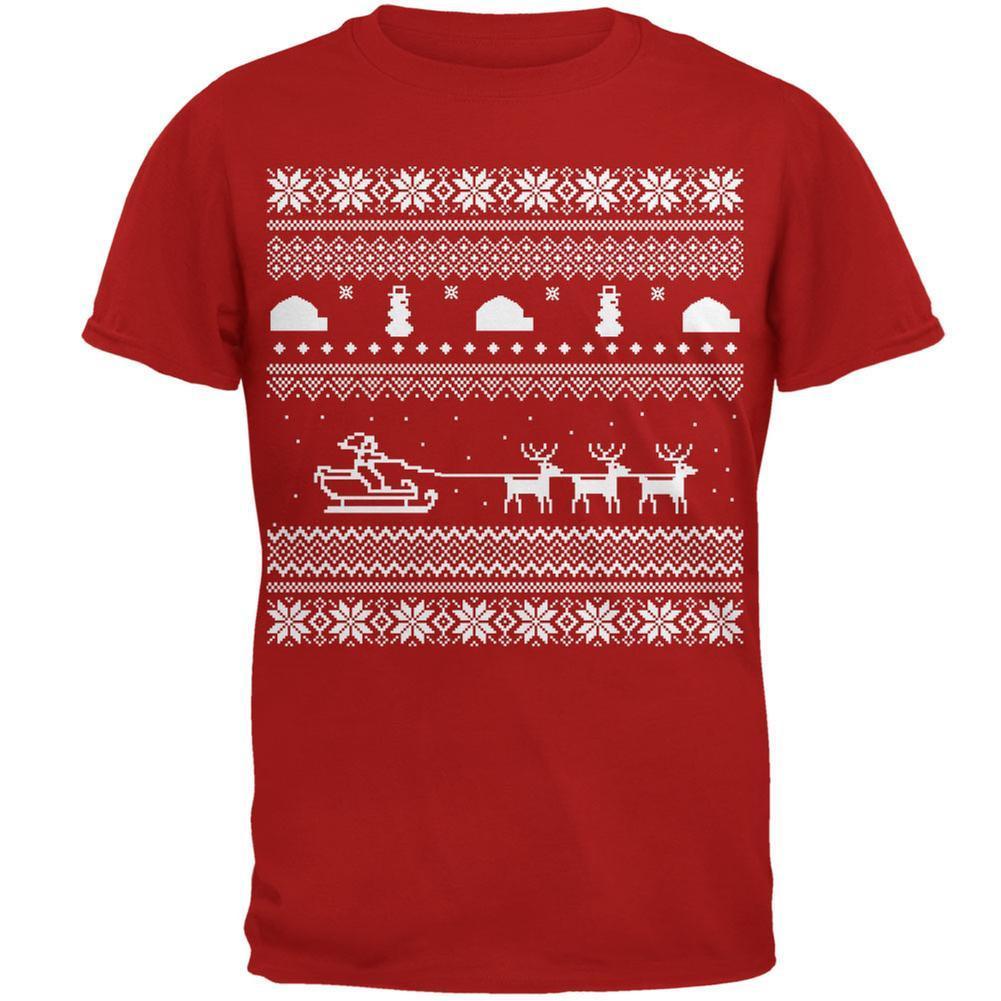Santa Sleigh Ugly Christmas Sweater Red Adult T-Shirt