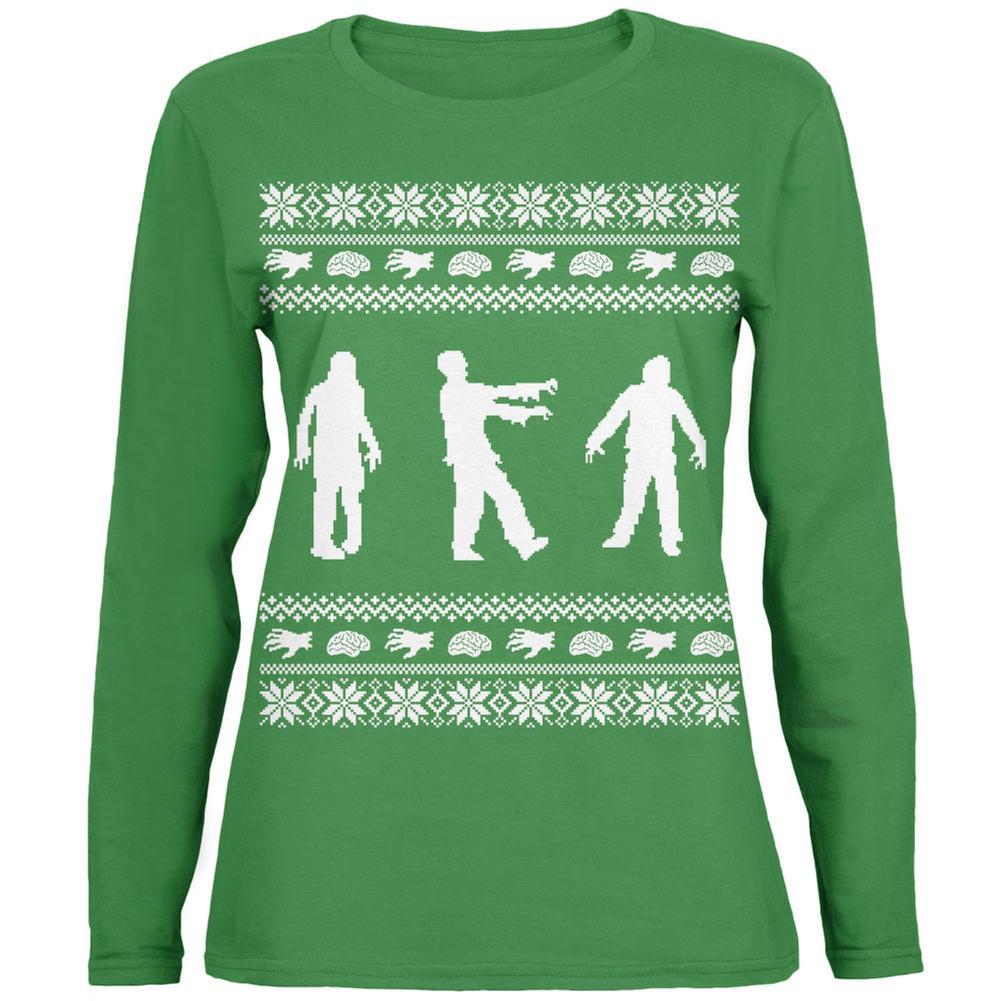Zombie Ugly Christmas Sweater Green Womens Long Sleeve T-Shirt
