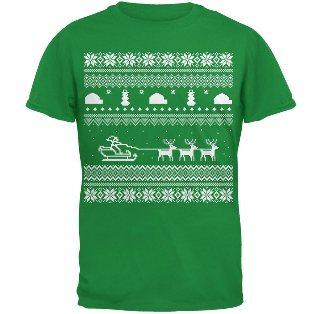 Santa Sleigh Ugly Christmas Sweater Black Adult T-Shirt