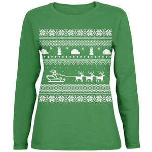 Santa Sleigh Ugly Christmas Sweater Black Womens Long Sleeve T-Shirt