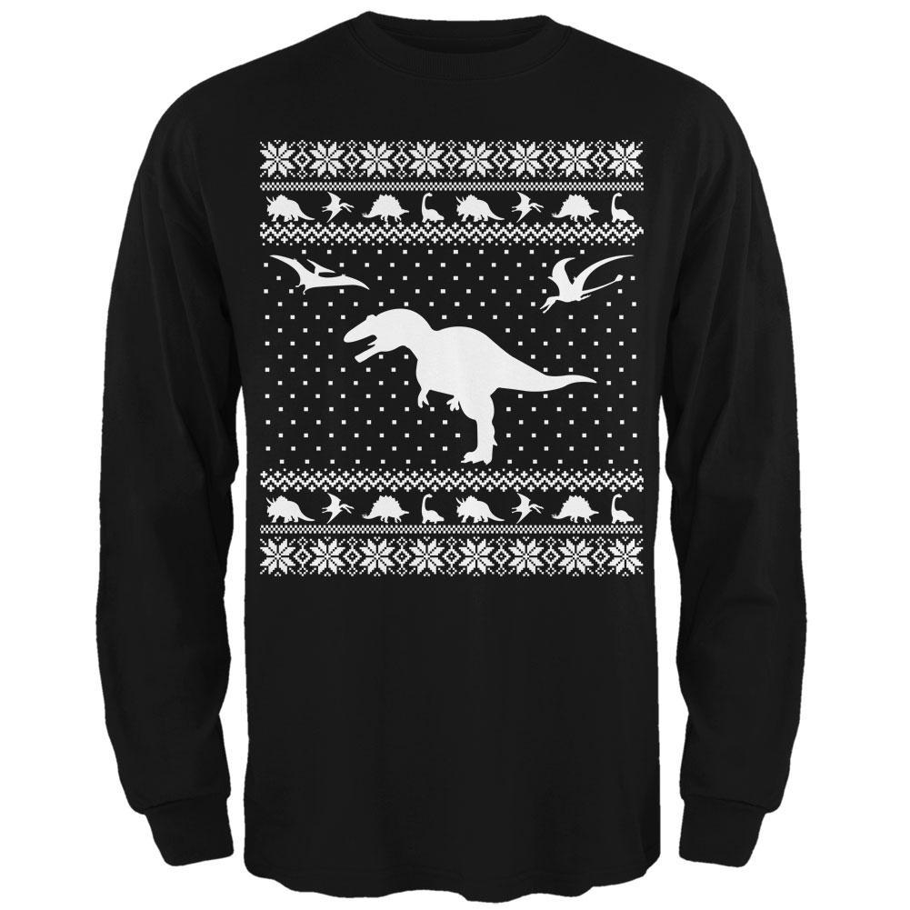 Dinosaurs Ugly XMAS Sweater Black Adult Long Sleeve T-Shirt