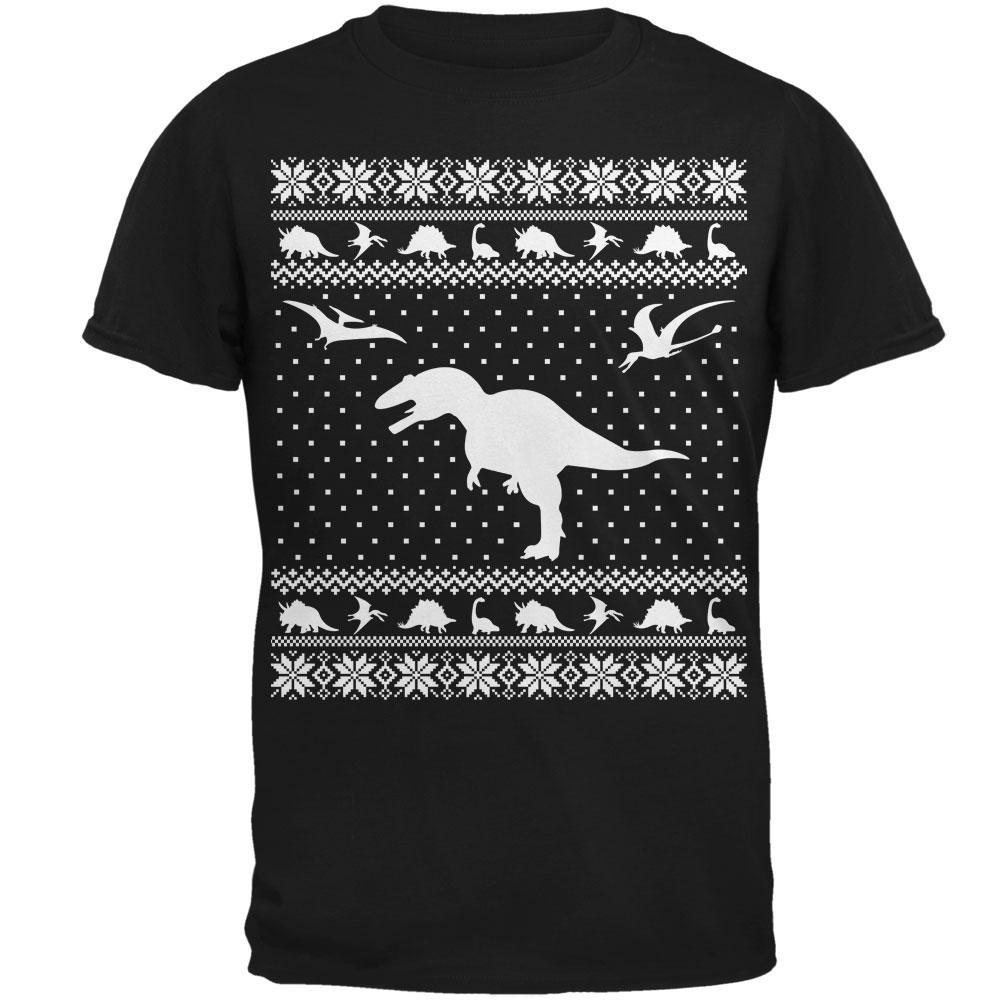 Dinosaurs Ugly XMAS Sweater Black Adult T-Shirt