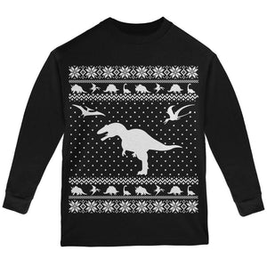 Dinosaurs Ugly XMAS Sweater Black Youth Long Sleeve T-Shirt