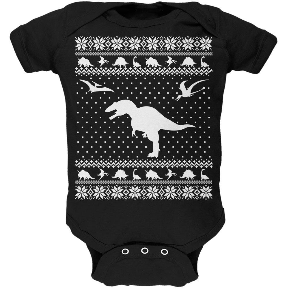 Dinosaurs Ugly XMAS Sweater Black Soft Baby One Piece