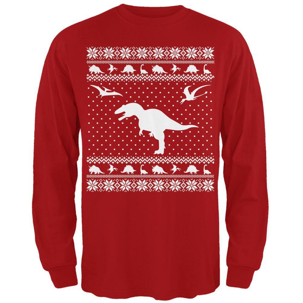Dinosaurs Ugly XMAS Sweater Red Adult Long Sleeve T-Shirt