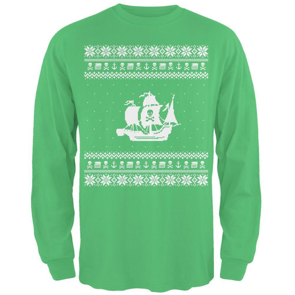 Pirate Ship Ugly Christmas Sweater Black Long Sleeve T-Shirt