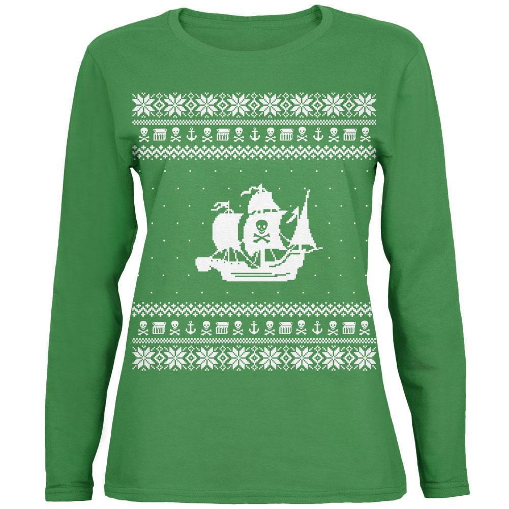 Pirate Ship Ugly XMAS Sweater Green Womens Long Sleeve T-Shirt