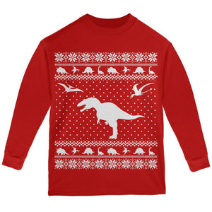 Dinosaurs Ugly XMAS Sweater Red Youth Long Sleeve T-Shirt