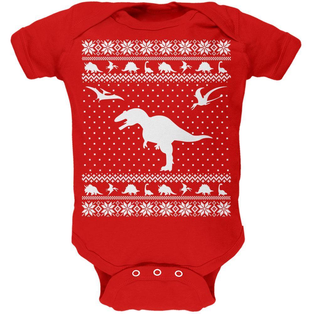 Dinosaurs Ugly XMAS Sweater Red Soft Baby One Piece