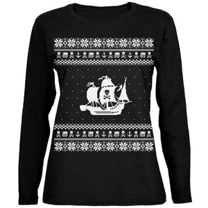 Pirate Ship Ugly XMAS Sweater Green Womens Long Sleeve T-Shirt