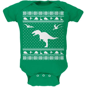 Dinosaurs Ugly XMAS Sweater Kelly Green Soft Baby One Piece