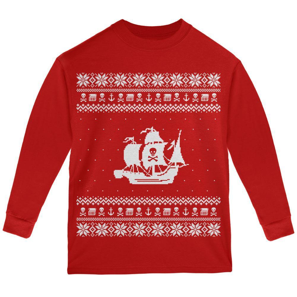 Pirate Ship Ugly XMAS Sweater Red Youth Long Sleeve T-Shirt