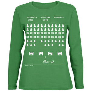 Classic Arcade Game Ugly XMAS Sweater Green Womens Long Sleeve T-Shirt