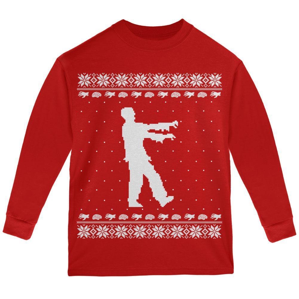 Big Zombie Ugly XMAS Sweater Black Youth Long Sleeve T-Shirt