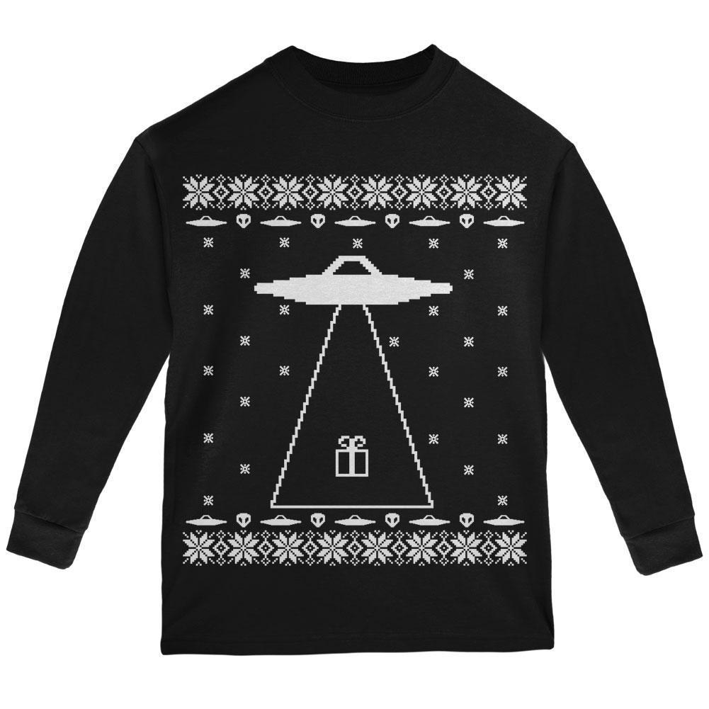 Alien Abduction Ugly XMAS Sweater Black Youth Long Sleeve T-Shirt