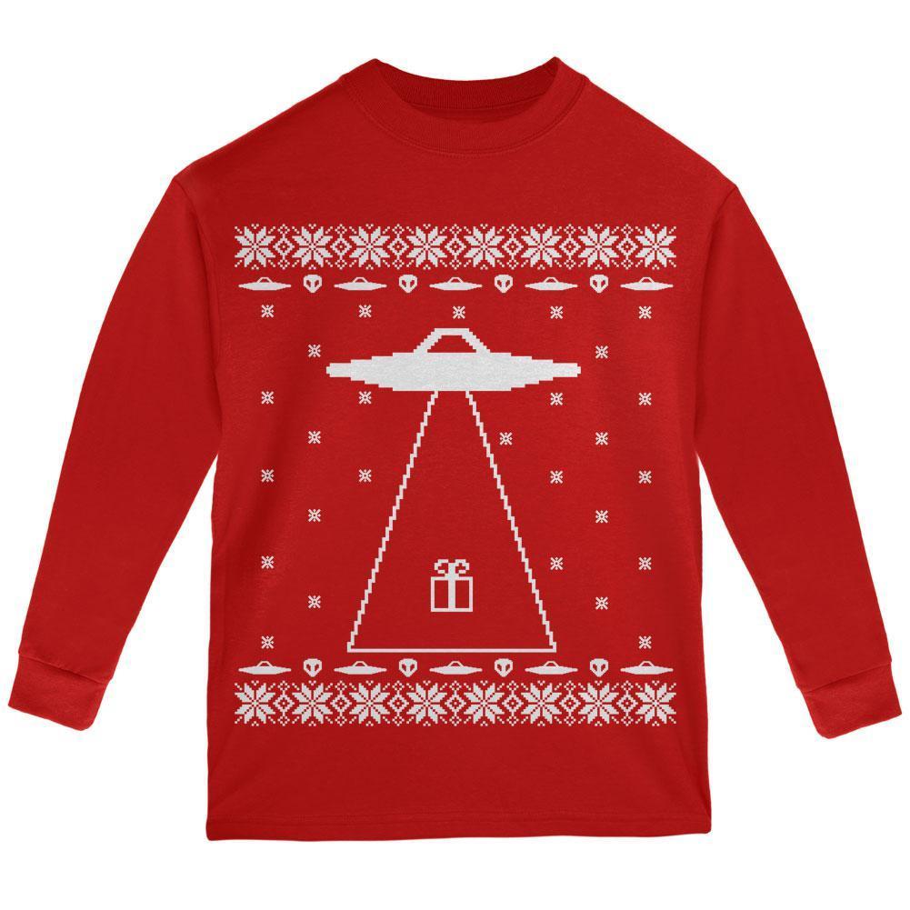 Alien Abduction Ugly XMAS Sweater Black Youth Long Sleeve T-Shirt