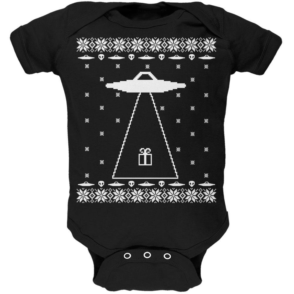 Alien Abduction Ugly XMAS Sweater Black Soft Baby One Piece