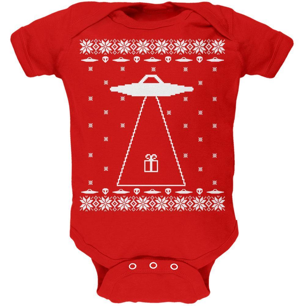 Alien Abduction Ugly XMAS Sweater Black Soft Baby One Piece