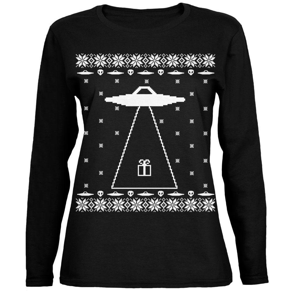 Alien Abduction Ugly XMAS Sweater Black Womens Long Sleeve T-Shirt
