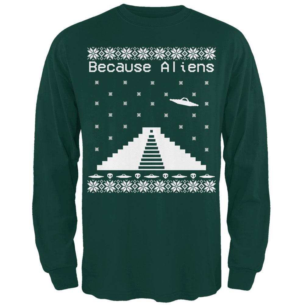 Because Aliens Pyramid Ugly XMAS Sweater Forest Adult Long Sleeve T-Shirt