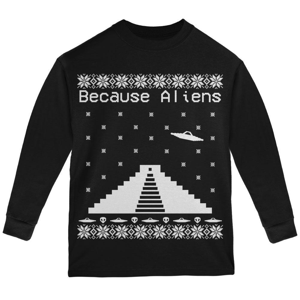 Because Aliens Pyramid Ugly XMAS Sweater Black Youth Long Sleeve T-Shirt