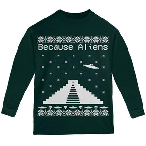 Because Aliens Pyramid Ugly XMAS Sweater Red Youth Long Sleeve T-Shirt