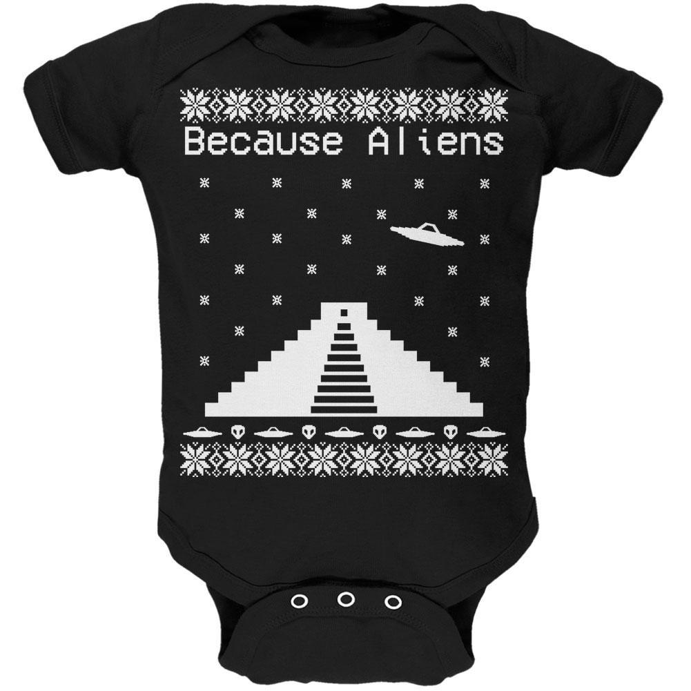 Because Aliens Pyramid Ugly XMAS Sweater Black Soft Baby One Piece