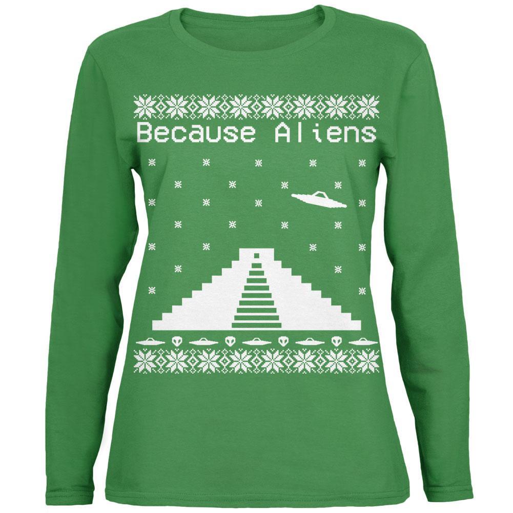 Because Aliens Pyramid Ugly XMAS Sweater Black Womens Long Sleeve T-Shirt