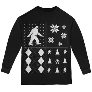 Sasquatch Festive Blocks Ugly XMAS Sweater Black Youth Long Sleeve T-Shirt