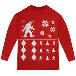 Sasquatch Festive Blocks Ugly XMAS Sweater Black Youth Long Sleeve T-Shirt