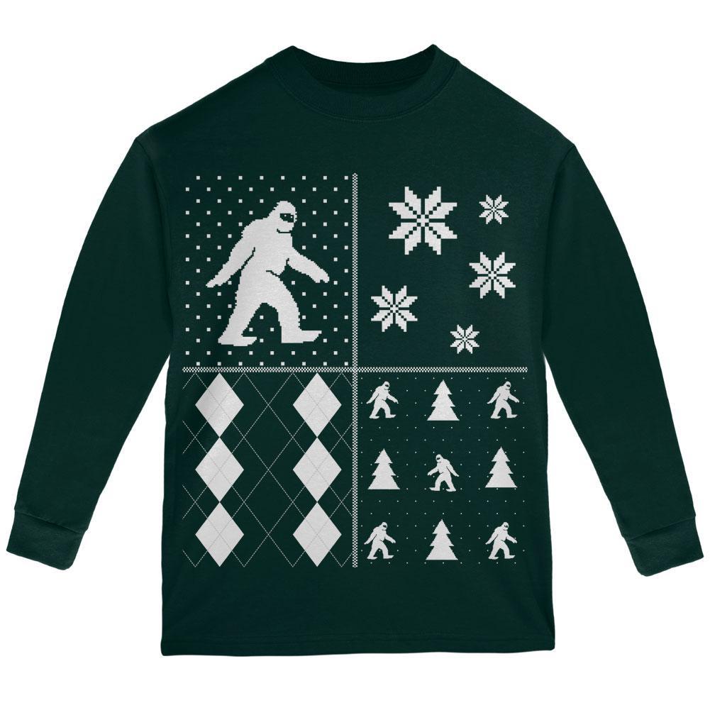 Sasquatch Festive Blocks Ugly XMAS Sweater Black Youth Long Sleeve T-Shirt