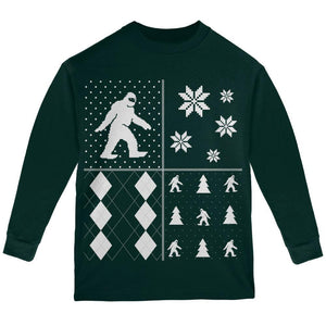 Sasquatch Festive Blocks Ugly XMAS Sweater Black Youth Long Sleeve T-Shirt