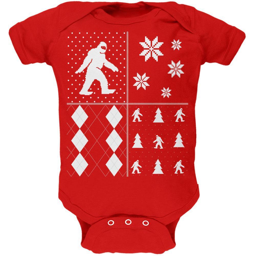 Sasquatch Festive Blocks Ugly XMAS Sweater Black Soft Baby One Piece