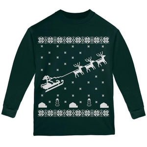 Flying Santa Sleigh Ugly XMAS Sweater Forest Youth Long Sleeve T-Shirt