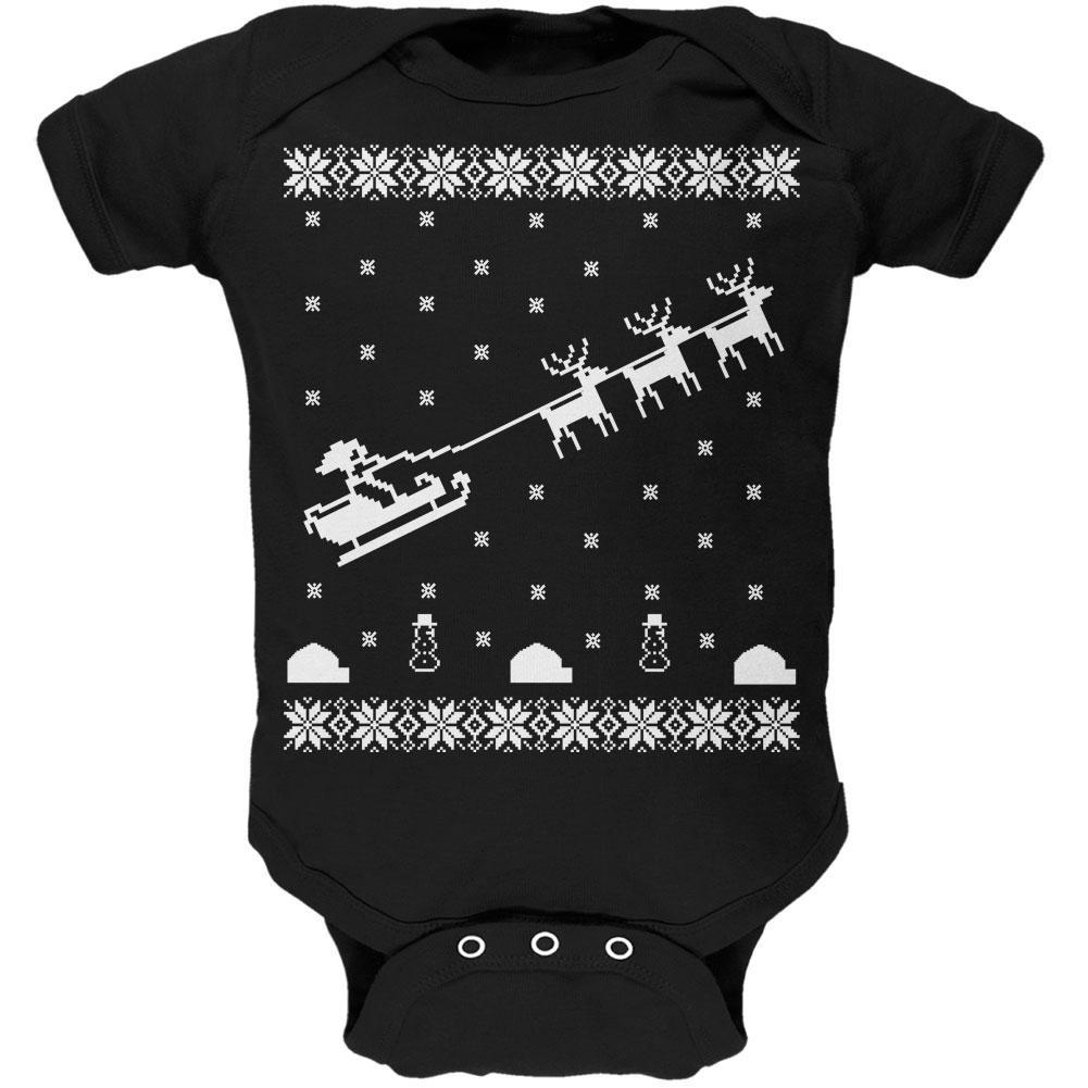 Flying Santa Sleigh Ugly XMAS Sweater Black Soft Baby One Piece