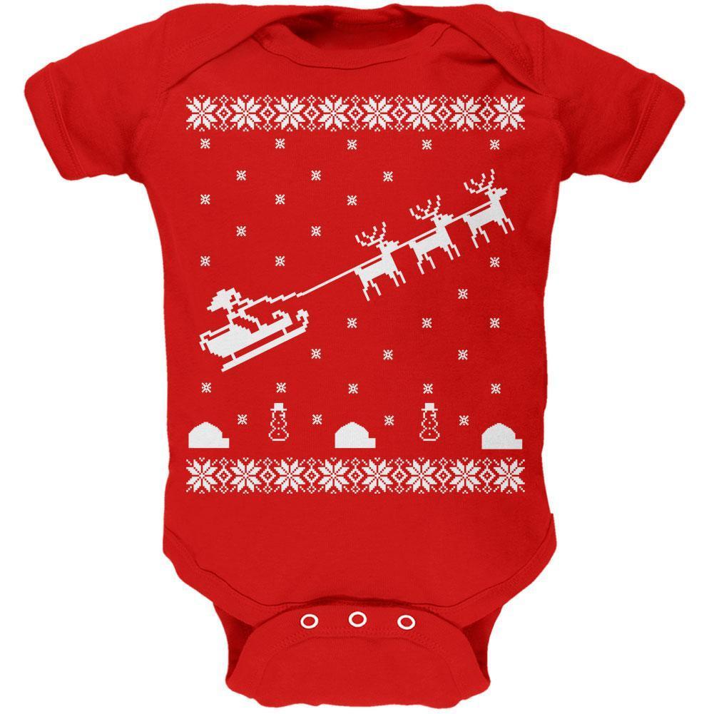 Flying Santa Sleigh Ugly XMAS Sweater Black Soft Baby One Piece